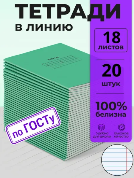 Бумажная фабрика "Гознак" Тетради школьные в линейку 18 листов 20 штук