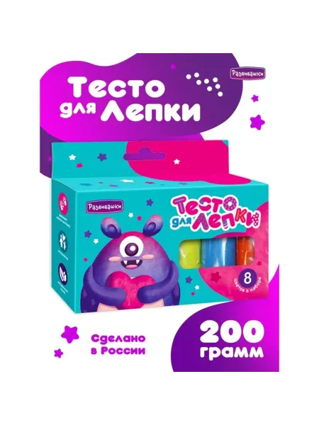 Нет бренда Тесто для лепки, 8 ярких цветов, 200 г