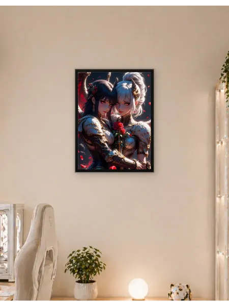 Postersbase Постер Две анимэ-женщины с розами 30x40