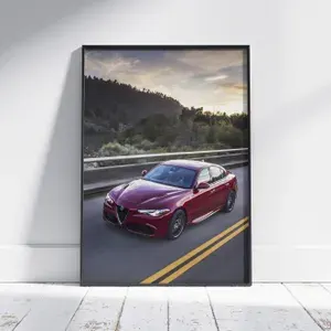 Плакат на стену для интерьера Культовые машины (Alfa Romeo Giulia Quadrifoglio 4) - Постер по легендарным ретро автомобилям формата А3 (30x42 см)