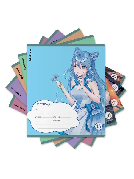 ErichKrause Тетрадь 18 л. в клетку "Manga" УФ-лак, глиттер (уп из 5 шт)