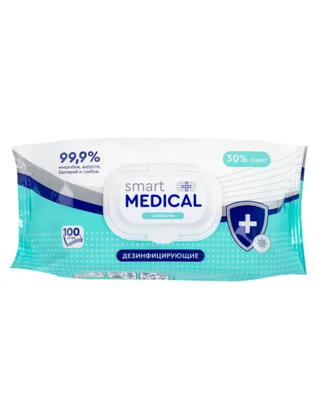 SMART MEDICAL Дезинфицирующие салфетки спиртовые 100 штук SM MEDICAL крышк