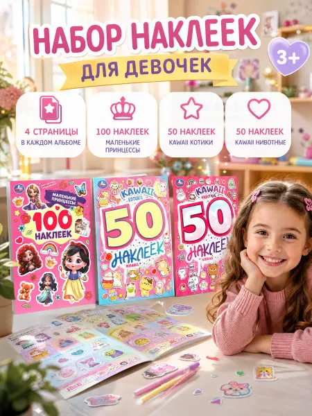 Умка Наклейки детские набор наклеек Кавай 3в1