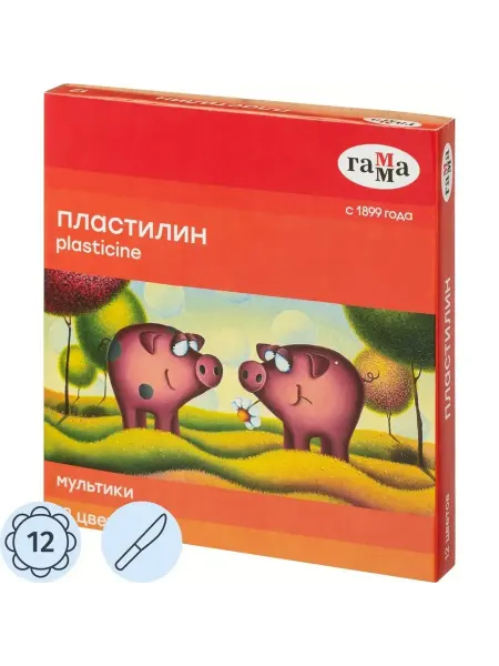 Цветной пластилин для творчества, 12 цветов