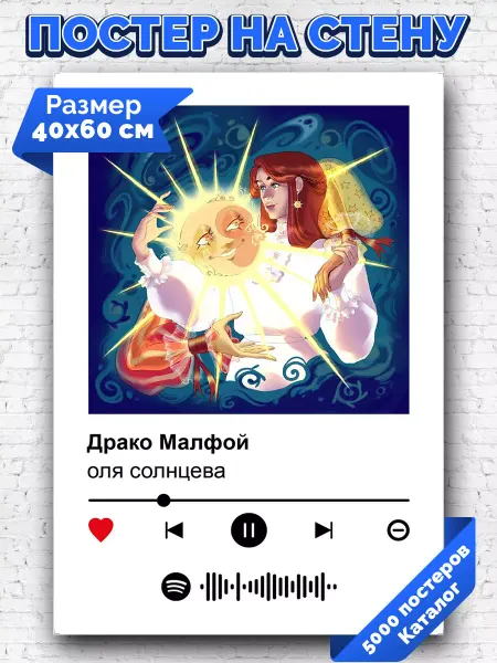 Arthata-spotify постер Спотифай постер Плакат на стену оля солнцева - Драко Малфой 40х60