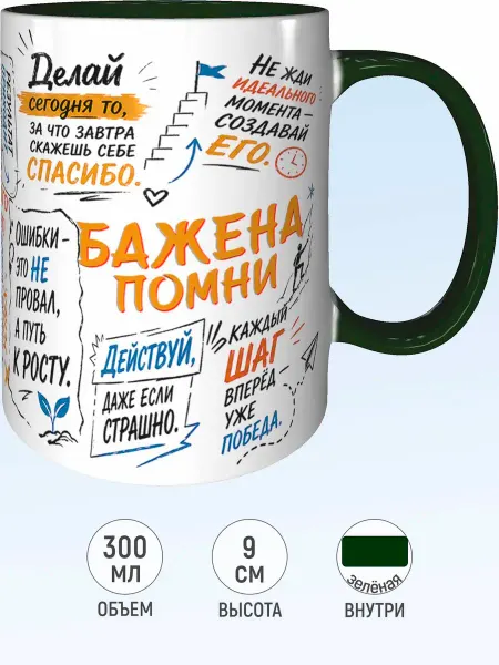 MadePrint Кружка мотивационная Бажена - зелёная внутри и ручка