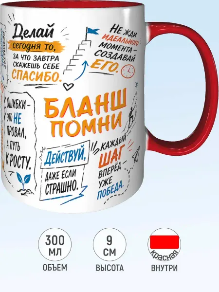 MadePrint Кружка мотивационная Бланш - внутри и ручка красная