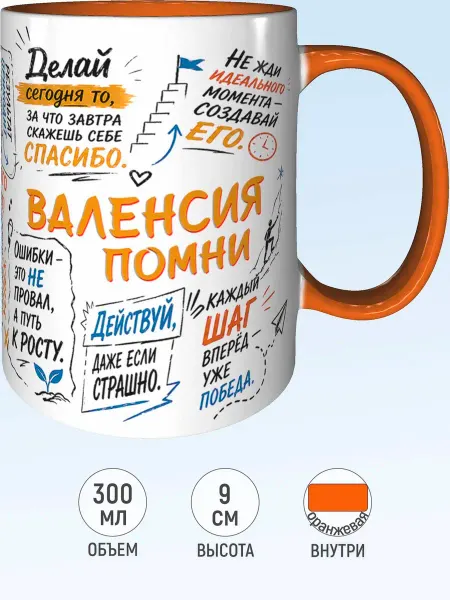 MadePrint Кружка мотивационная Валенсия - оранжевая внутри и ручка