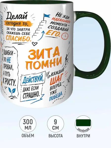 MadePrint Кружка мотивационная Зита - зелёная внутри и ручка