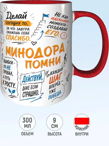 MadePrint Кружка мотивационная Минодора - красная внутри и ручка