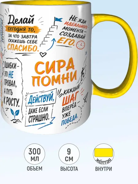 MadePrint Кружка мотивационная Сира - внутри и ручка желтая
