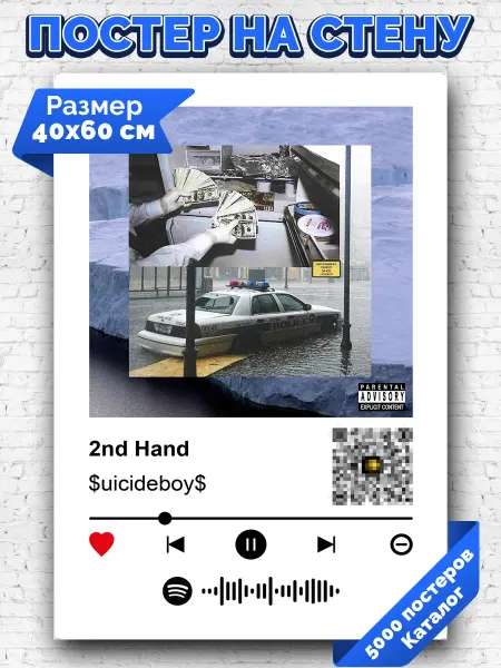 Arthata-spotify постер Спотифай постер Плакат на стену $uicideboy$ - 2nd Hand 40х60