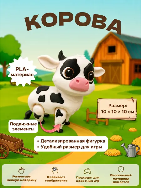 BibiQue Подвижная 3D игрушка корова развивающая
