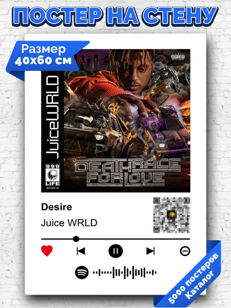 Arthata-spotify постер Спотифай постер Плакат на стену Juice WRLD - Desire 40х60