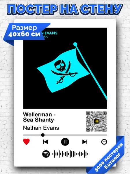 Arthata-spotify постер Спотифай постер Плакат на стену Nathan Evans - Wellerman 40х60