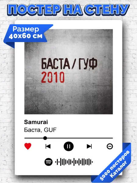Arthata-spotify постер Спотифай постер Плакат на стену Баста GUF - Samurai 40х60
