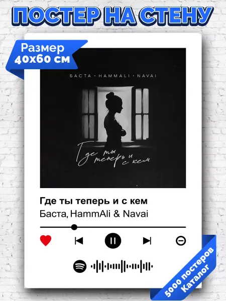 Arthata-spotify постер Спотифай постер Постер Баста HammAli Navai - Где ты теперь и с кем 40х60