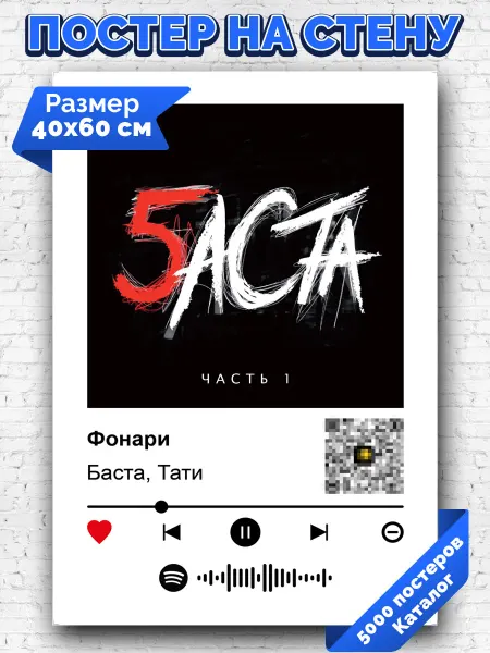 Arthata-spotify постер Спотифай постер Плакат на стену Баста Тати - Фонари 40х60
