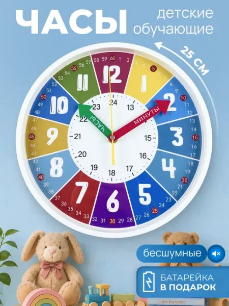 Часы настенные бесшумные детские круглые