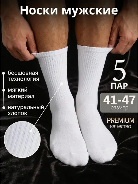 СПОРТ БАЗА Носки мужские базовые хлопок высокие набор 5 пар