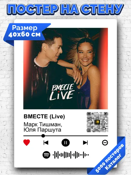 Arthata-spotify постер Спотифай постер Спотифай плакат Марк Тишман Юля Паршута - Вместе LIVE 40х60