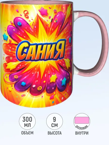 MadePrint Кружка именная Сания - розовая внутри и ручка