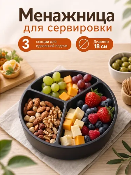 Менажница пластиковая для сервировки на 3 секции 18 см