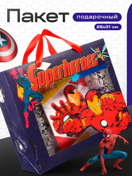 MARVEL Пакет подарочный с пластиковым окном 31х26х11 см Мстители