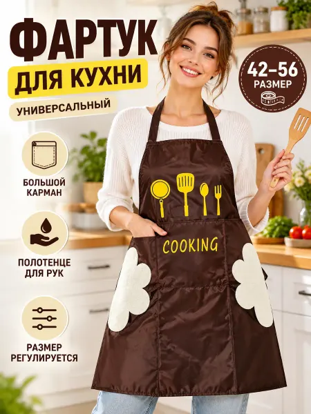 Pakhtatek Фартук кухонный непромокаемый с боковыми вставками