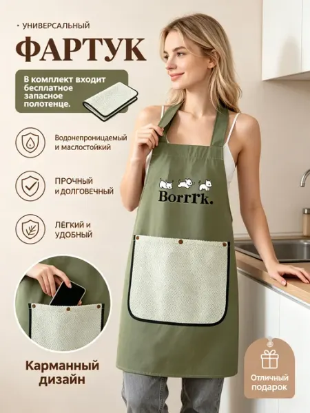 Трехкомпонентный кухонный фартук с карманами и двумя полотен