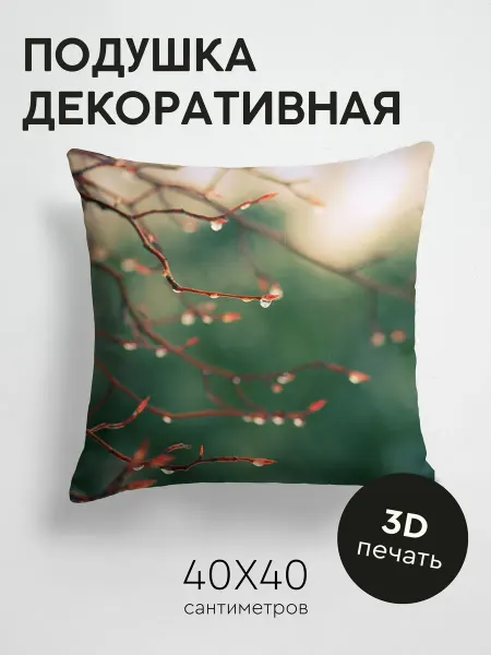 365home Подушка декоративная, 40x40см Макро ветки капли
