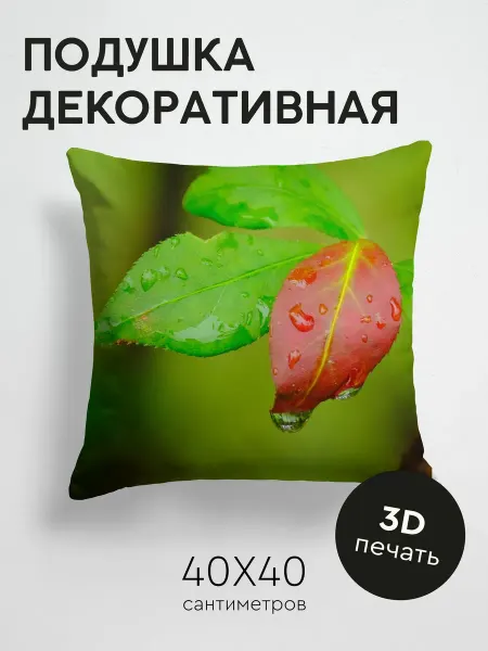 365home Подушка декоративная, 40x40см Макро листья капли