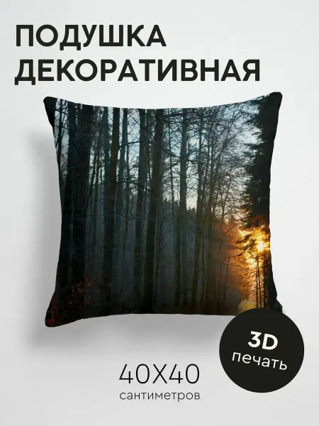 365home Подушка декоративная, 40x40см Природа лес тропинка