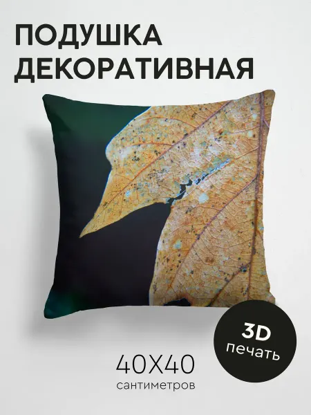 365home Подушка декоративная, 40x40см Макро листок сухой