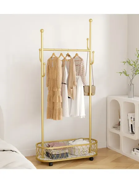 IKEA Вешалка напольная золотая с корзиной 80×32×170 см