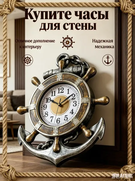 Apeyron Часы настенные бесшумные интерьерные Якорь