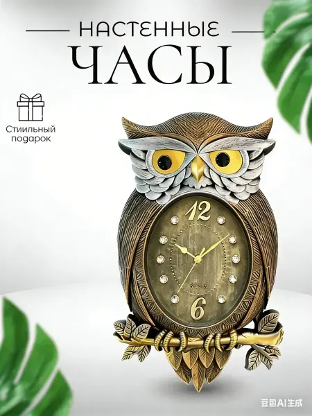 Home Decor Часы настенные интерьерные бесшумные оригинальные Сова