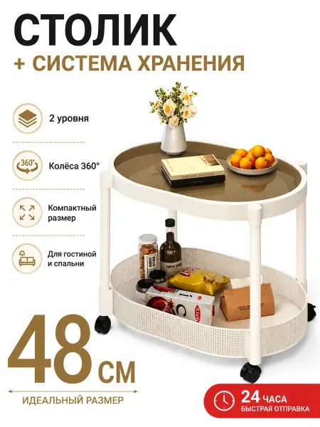 IKEA Приставной столик для дивана с колёсами и полкой