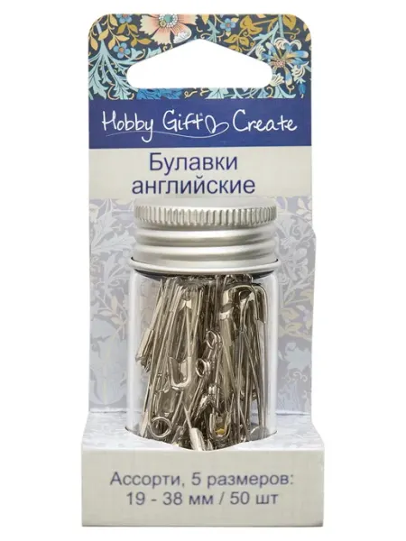HEMLINE Булавки английские, ассорти 5 размеров 19-38 мм, 50 шт
