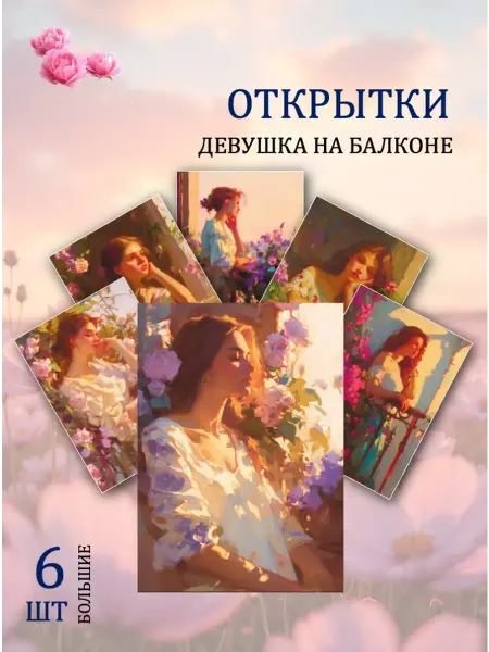 Обниму словами А6 Открытки на 8 марта девушки на балконе