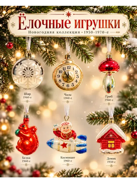 Сималенд Украшение на ёлку ссср, 6 шт, акрил