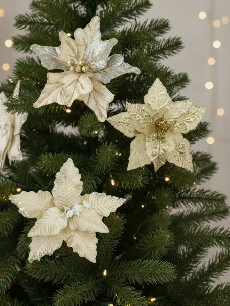 MERRY GREEN Цветы искусственные декоративные новогодние, НАБОР 3шт