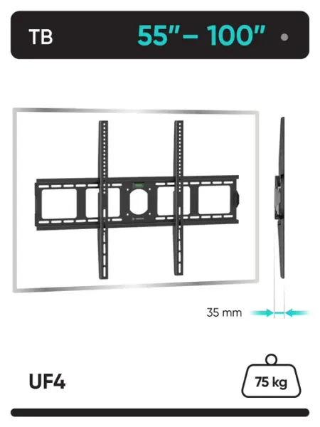 ONKRON Кронштейн для телевизора 55"-100" фиксированный, чёрный UF4