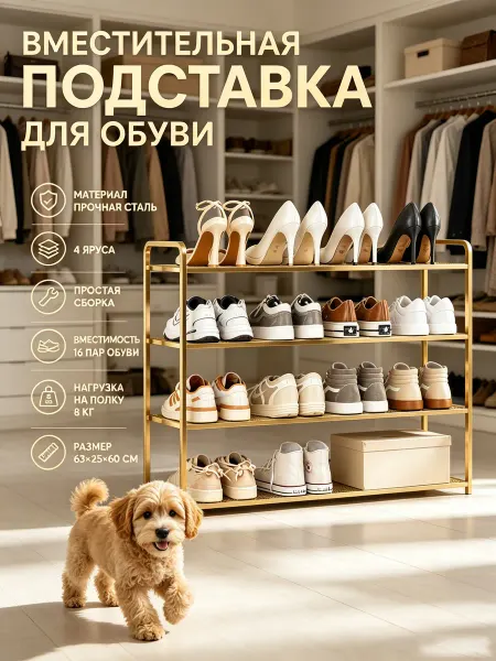 Обувница напольная 4 яруса металлическая простая сборка