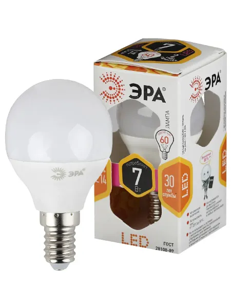 ЭРА Лампа светодиодная STD LED P45-7W-827-E14 E14 Е14 7Вт шар