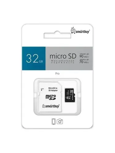 Карта памяти скоростная microSDHC 32 GB SmartBuy Pro 90/70 Mb/s UHS-I U3 (SB32GBSDCL10U3-01) / для регистратора