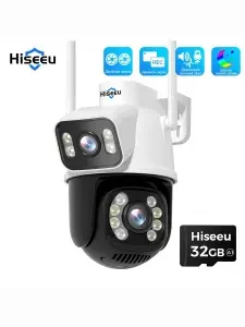 Камера Hiseeu 8MP Wifi с двумя объективами, 32 ГБ SD - карты,искусственный интеллект для обнаружения людей, беспроводной мониторинг камер видеонаблюдения