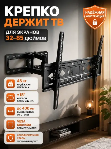 Подвес для ЖК-телевизора черный, нагрузка 45кг, 45 кг