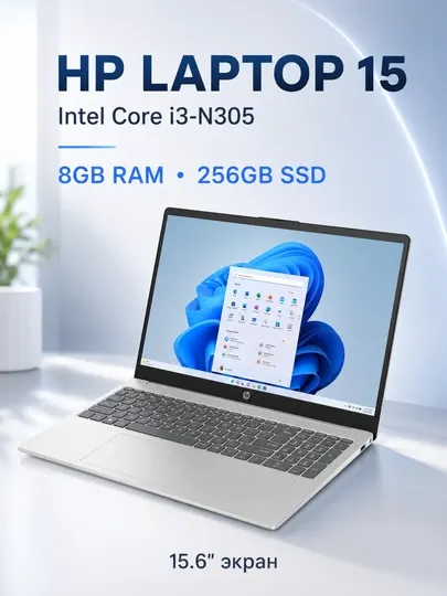Ноутбук HP Laptop 15 i3-N305 8GB RAM 256GB SSD с сенсорным экраном