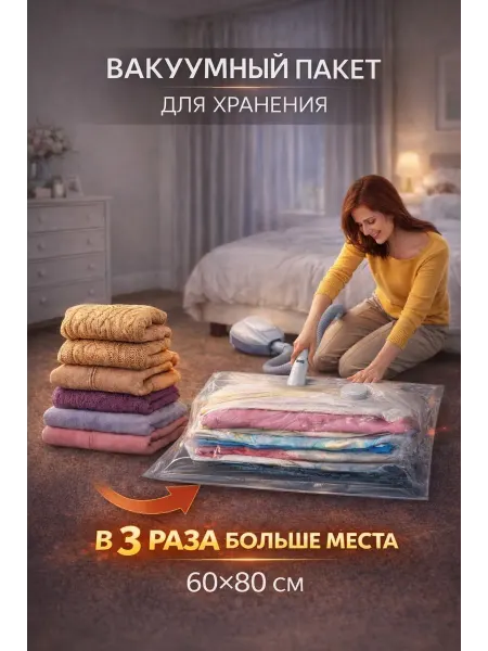 Вакуумный пакет для вещей 60×80 см компрессионный